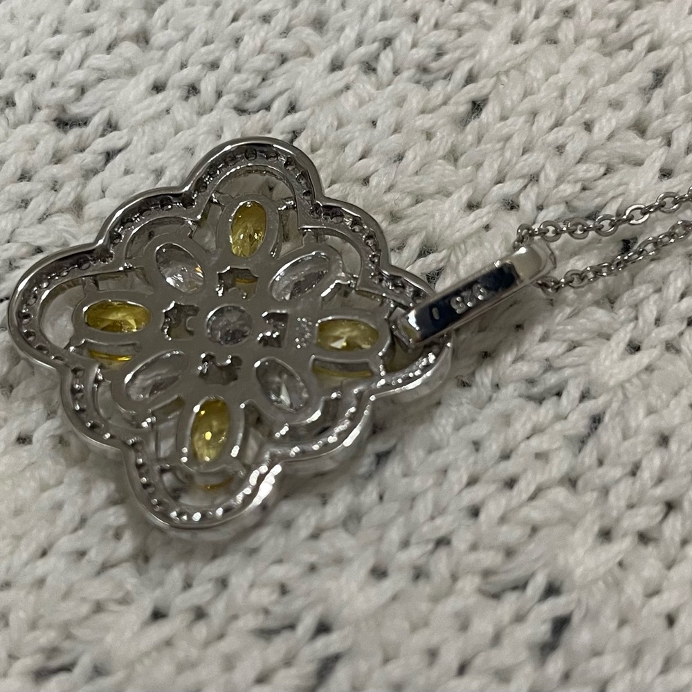 Natural oval yellow citrine with white sapphire bridal set. 925 sterling sliver - Picture 6 of 10